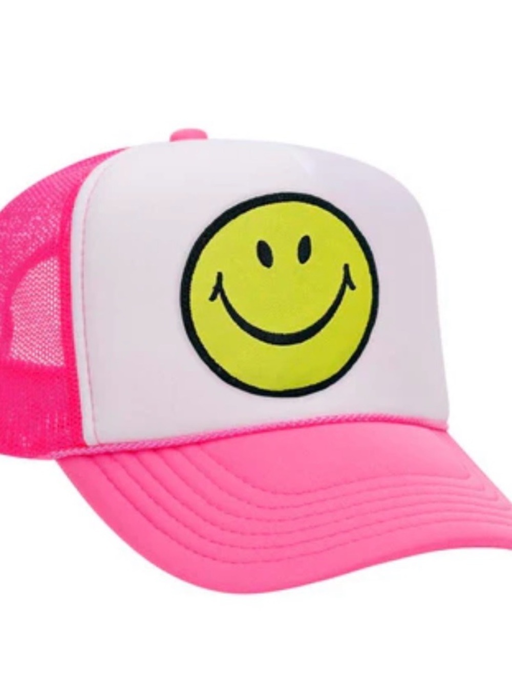 Aviator Nation Pink & White Trucker Hat with Yellow Smiley Patch